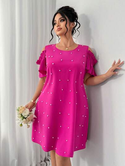 Elenzga Plus Size Women's Elegant A-Line Dress, Suitable For Parties, Dates, Commuting, Spring/Summer, Ruffle Sleeve Design, Waist Cinched A-Line Silhouette, Flattering, Elegant Women's Tops, New Year Dress, Mid-Length Dress, Suitable For Graduation, Holidays, Valentine's Day, Music Festivals, Mother's Day, Halloween, Thanksgiving, Easter, National Day, Dances, Dates, Parties, Weddings, Outings, Etc.