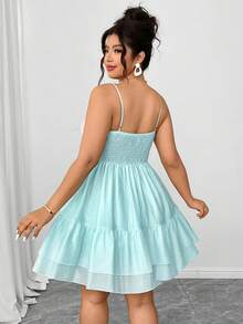 Elenzga Vestido mini de tirantes con falda acampanada de talla grande en azul claro, elegante para el té de la tarde, fiestas con la novia, vacaciones románticas, viajes casuales, ligero y cómodo - Celeste - Ver 2