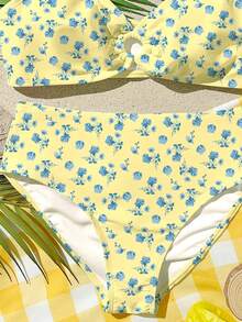 少女休闲简约修身吊带背心和比基尼泳装套装，适合夏季穿着 - 彩色 - 查看 6