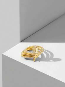 MOTF PREMIUM Nhẫn đính đá trắng đơn giản, mạ vàng 18k, hình kẹp giấy đôi. - Vàng - Xem 1