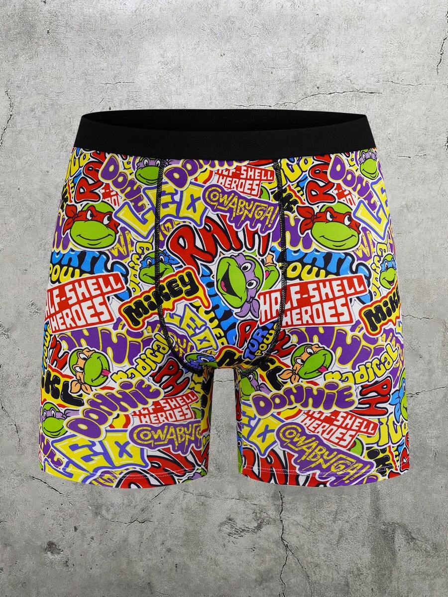 TEENAGE MUTANT NINJA TURTLES | SHEIN 1件男士卡通印花平角内裤 - 黑色 - 查看 1