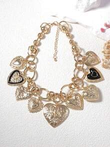 Lumivelle 1pc Retro High Quality Chain Link Heart Pendant Casual Necklace For Women - Love Pendant - View 3