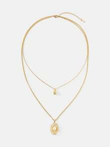 MOTF PREMIUM PRE18K GOLD PLATED DOUBLE TEXTURE PENDANT HOLLOW LINE GEOMETRIC PEARL PENDANT NECKLACE - Yellow Gold - View 2