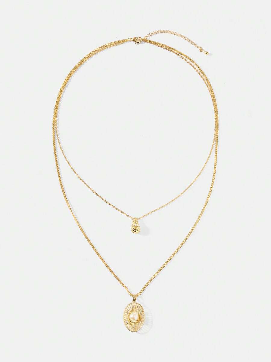 MOTF PREMIUM PRE18K GOLD PLATED DOUBLE TEXTURE PENDANT HOLLOW LINE GEOMETRIC PEARL PENDANT NECKLACE - Yellow Gold - View 2