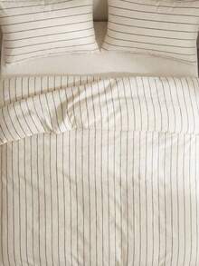 Cirelle Boho Striped Duvet Cover Set – 3 PiecesLinen-Like Washed Cotton, Breathable Farmhouse Bedding, 1 Duvet Cover + 2 Pillowcases (No Insert) - Beige - View 3
