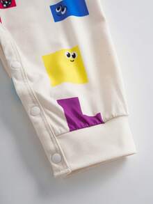 Tetris™ X SHEIN Baby Girl Casual All-Over Print Crew Neck Long Sleeve Romper, Spring/Autumn - Beige - View 5