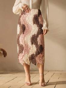 Anewsta Chân váy nữ cỡ lớn chất lượng cao, kiểu dáng mới, phối màu, khoét rỗng, thêu họa tiết cổ điển, thanh lịch, thích hợp cho Ngày Valentine, kỳ nghỉ hè, nghỉ xuân. - Nhiều màu - Xem 3