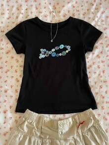 Glimmora 印花图案女式常规短袖圆领T恤，送朋友的礼物 - 黑色 - 查看 3