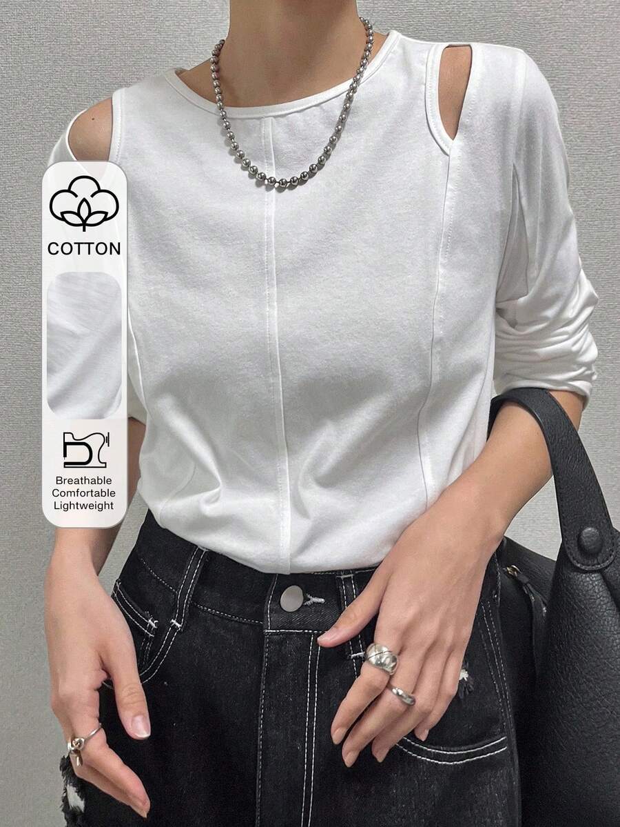 FRIFUL 女士分肩T恤，夏季款 - 白色 - 查看 1