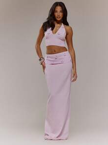 MUSERA Flower Applique Knit Halter Top Coord Top Only Cute Spring Easter Occasion Girly Sexy Going Out Mothers Day Soft Bloom - Pink - View 3