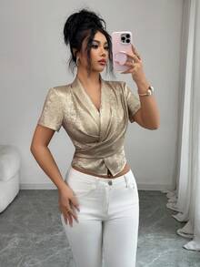 Elenzga Ladies Weave Elegant And Stylish Summer Shirts - Khaki - View 3