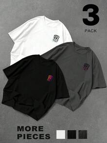 Manfinity LEGND 3pcs/Set Men's Retro Playing Card Print T-Shirts - Black - View 2