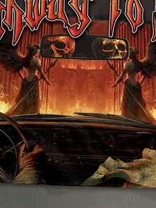 StoneGrade 美式复古“通往地狱的高速公路”摇滚印花短款宽松短袖T恤，约会聚会必备，时尚百搭，适合送给男友 - 棕色 - 查看 3