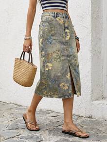 EMERY ROSE 女士休闲碎花牛仔迷你裙 - 彩色 - 查看 5