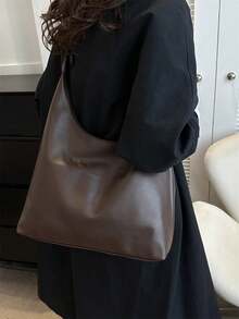 Lumivelle 女士大号单肩手提包，全新时尚设计，别致而时尚 - 咖啡棕 - 查看 3