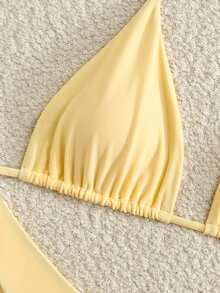 Swim Mod 女士纯色泳衣套装，适合度假和海滩穿着 - 黃色 - 查看 4