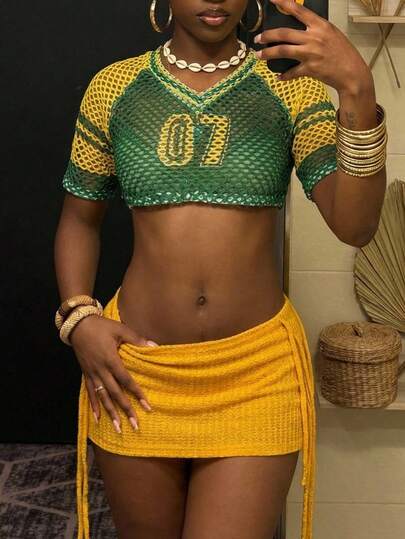 StreetHx 2pcs/Set Fashionable Women's Crochet Hollow Out Stylish Outfit,Vacation Outfits Women ,Beach Outfit For Women ,Afro Fashion Outfits