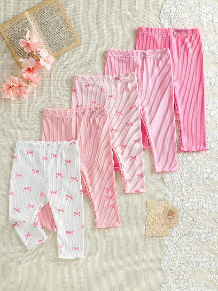 SHEIN Vintaside Kids 5件套女宝宝可爱爱心打底裤，柔软舒适，弹性好，亲肤透气，秋冬季时尚必备，多种颜色可选 - 彩色 - 查看 1