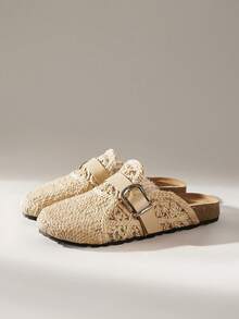 Embroidered Outer Wear Baotou Bohemian  Wind Hemp Rope Woven Beach Thick-Bottomed Sandals - Apricot - View 2