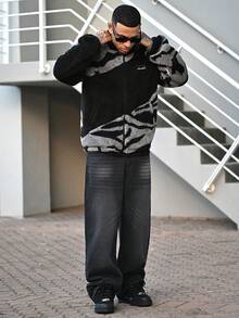 Devon Thys Manfinity Streetrush 男士休闲撞色拼接夹克，秋冬季，男士拉链保暖内衬夹克 - 彩色 - 查看 5