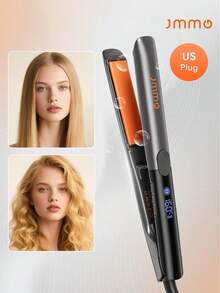 JMMO 美发 | 二合一直发器/卷发器，8档温度可调，360°负离子气流造型器，快速拉直，水基陶瓷涂层令秀发亮泽，适用于所有发质，美发工具 - 美式插头 - 灰色 - 查看 2