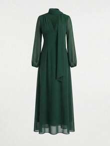 Graceveil Vestido de gasa verde con mangas largas y cordones elegante para mujeres - Verde - Ver 1