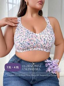 DesireSculpt Áo ngực không gọng dành cho nữ cỡ lớn, thanh lịch, thoải mái và mềm mại, chất liệu cotton, họa tiết hoa, trang trí nơ, mút mềm mại với dây đeo có thể điều chỉnh. - Nhiều màu - Xem 7