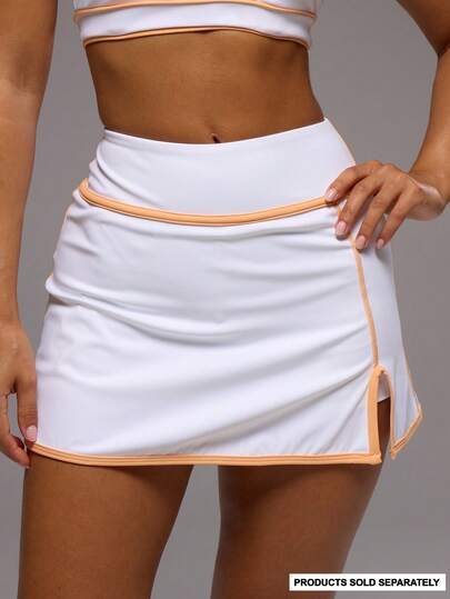 Musera Sport Contrast Stitch Tennis Skirt Only Sport Workout Gym Pilates Fitness Daily Girly Casual Hot Sweat