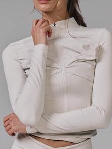 Musera Sport 扭结前襟 BBL 运动夹克 健身 健身房 普拉提 日常休闲 香蕉布丁 - 卡其色 - 查看 2