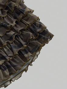 ROMWE Chân váy ngắn xếp tầng màu hồng họa tiết rằn ri phong cách Y2K dành cho nữ, cạp siêu thấp. - xanh quân đội - Xem 9