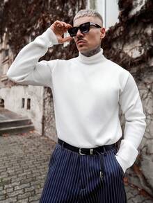 Artur Kramer 男士高领保暖毛衣，秋冬季，Old Money品牌，保暖长袖上衣 - 白色 - 查看 6