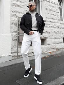 Artur Kramer Men's Casual Versatile Solid Color Tapered Suit White Pants - White - View 5