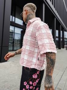 Artur Kramer Men's Plaid Woven Short Sleeve Cropped Shirt, Suitable For Summer - Pink - View 4