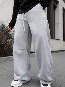 Artur Kramer Men's Solid Color Drawstring Waist Pocket Casual Loose Fit Sweatpants Grey Sweatpants Baggy Sweatpants Grey Joggers Men Pro Club Sweat Pants Long Pants Sweat Pants Man Grey Baggy Sweatpants,Baggy Pants,Track Pants,Jogging,Baggy - Grey - View 5
