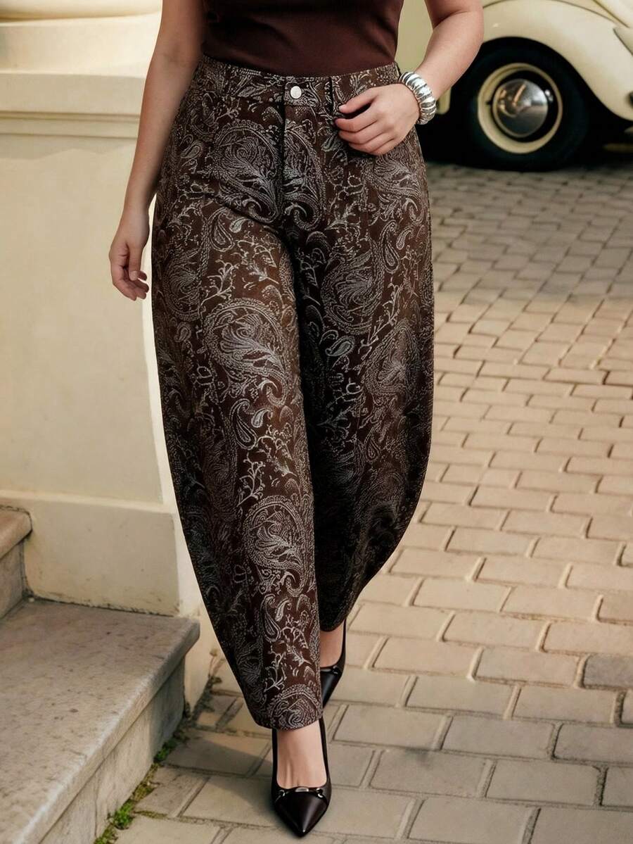 Anewsta Quần jeans ống đứng dáng suông, cạp cao, in kỹ thuật số, màu cà phê, kiểu dáng hiện đại, tôn dáng, dành cho nữ cỡ lớn, thích hợp cho mùa xuân/thu. - Cà phê nâu - Xem 1