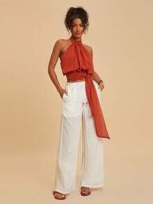 Travachic Women's Halter Neck Tie Strap Sleeveless Tank Top - Orange - View 5
