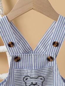 SHEIN Baby Boys' Blue & White Striped Bear Graphic Overalls Set With White Casual Shirt, Suitable For Daily Outings, Family Gatherings, Photo Shoots, Casual Trips, Valentine's Day Outfit - Blue - View 5