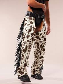 FeverCity Men's Fringe Design All-Over Print Hollow-Out Sexy Pants - Coffee Brown - View 6