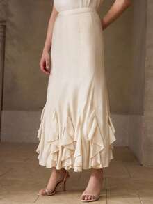 MOTF PREMIUM 女士荷叶边美人鱼裙 - 米色 - 查看 5