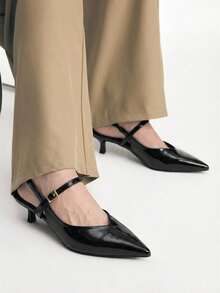 Mnmlis New High Heels Women's Thin Heels Pointed Patent Leather Kitten And Elegant Women's Shoes - Black - View 11