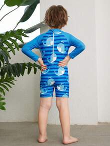 SHEIN 1pc Young Boys' Casual Street Dinosaur Print Patchwork Sleeve One-Piece Knit Swimsuit Summer Outfits Y2k Vacation Tendencias Ss26 Goth Gothic Streetwear Sumwon Burgundy Holiday Vintage Boho Festival Gras Party Cute Birthday Boys Modest Casual Cozy Kids Beach Wear Long Sleeve Bathing Suit For Kids Toddler Boy Swimwear Boys Rash Guard Set Long Sleeve Swimsuit - Multicolor - View 8