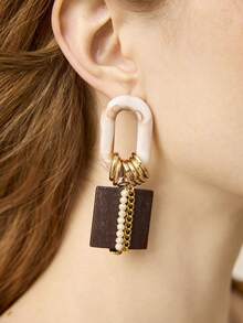 MOTF PREMIUM 预制木拼接亚克力耳环 - 金色 - 查看 1