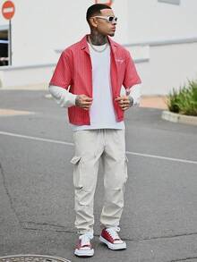 Devon Thys Pantaloni cargo da uomo con vita regolabile con coulisse e tasche - Beige - Visualizzare 5