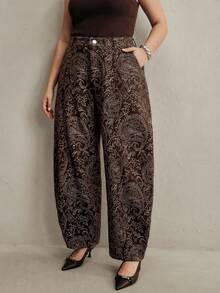 Anewsta Quần jeans ống đứng dáng suông, cạp cao, in kỹ thuật số, màu cà phê, kiểu dáng hiện đại, tôn dáng, dành cho nữ cỡ lớn, thích hợp cho mùa xuân/thu. - Cà phê nâu - Xem 5