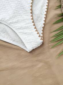 SHEIN Teen Girl Summer Beach Textured Knit Contrast Binding Metal Starfish Detail One-Piece Swimsuit - Apricot - View 6