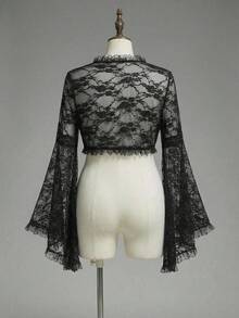 ROMWE Goth Plus Size Romantic Lace Bell Sleeve Cropped Cardigan (Dress Outerwear) - Black - View 2