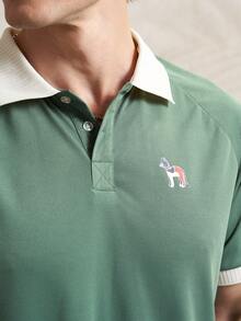 Airaco 夏季庆典季撞色领小狗印花透气舒适男士Polo衫，沙滩度假套装 - 綠色 - 查看 5