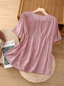 Linhara Áo kiểu nữ cỡ lớn in hình trái tim nhiều màu sắc, thanh lịch, cổ điển, thích hợp mặc hàng ngày, phù hợp cho các buổi hẹn hò, ngày Valentine. - Hồng - Xem 2