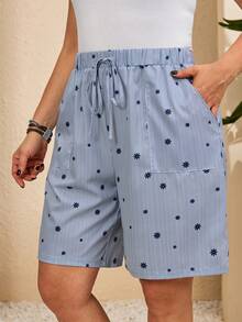 EMERY ROSE Quần short nữ cỡ lớn, thắt eo, kẻ sọc, dáng rộng, có túi, kiểu dáng thường ngày. - Màu xanh lam - Xem 4