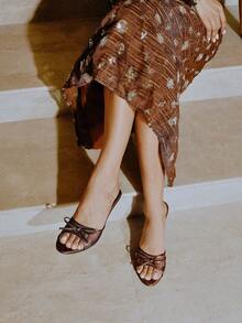 Giày cao gót hở mũi lưới thoáng khí cho nữ, trang trí nơ, phong cách tối giản đa năng mùa hè mới về - Màu Khaki - Xem 12